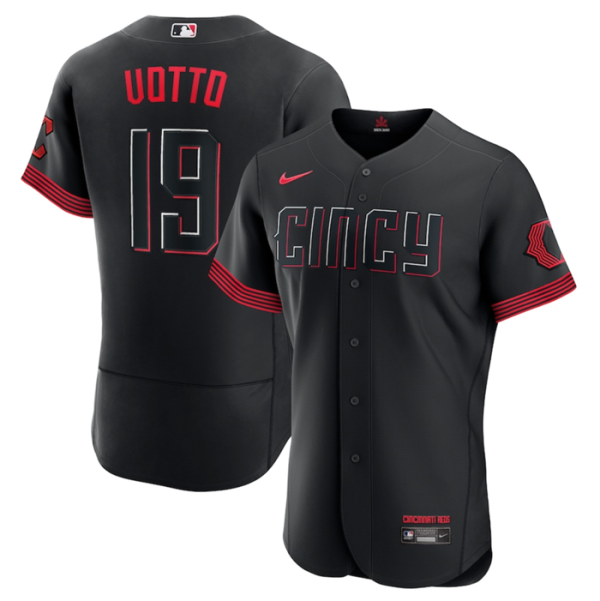 Men Cincinnati Reds #19 Joey Votto Black 2023 City Connect Flex Base Stitched Jersey