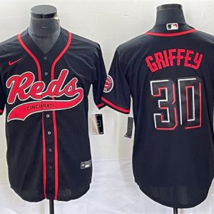 Men Cincinnati Reds #30 Ken Griffey Jr. Black 2023 City Connect Cool Base Stitched Baseball Jersey