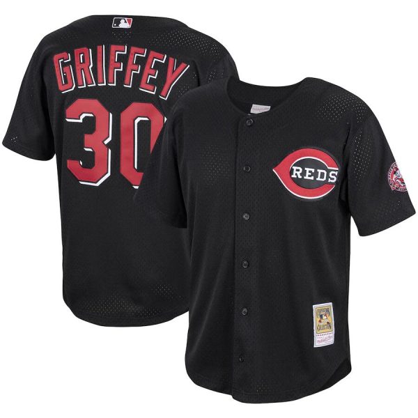 Men Cincinnati Reds #30 Ken Griffey Jr. Black Stitched MLB Jersey