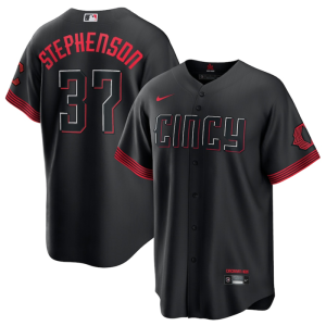 Men Cincinnati Reds #37 Tyler Stephenson Black 2023 City Connect Stitched Jersey