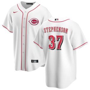 Men Cincinnati Reds #37 Tyler Stephenson White Cool Base Stitched Baseball Jersey