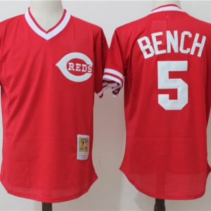 Men Cincinnati Reds #5 Johnny Bench Mitchell & Ness Red 1983 Cooperstown Collection Mesh Batting Practice Stitched MLB Jersey