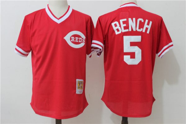 Men Cincinnati Reds #5 Johnny Bench Mitchell & Ness Red 1983 Cooperstown Collection Mesh Batting Practice Stitched MLB Jersey