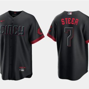 Men Cincinnati Reds #7 Spencer Steer Black 2023 City Connect Cool Base Stitched Baseball Jersey