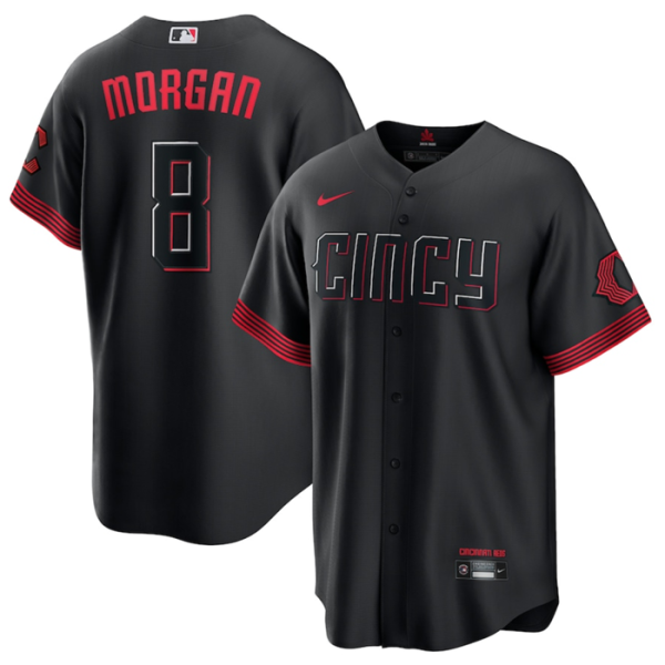 Men Cincinnati Reds #8 Joe Morgan Black 2023 City Connect Stitched Jersey