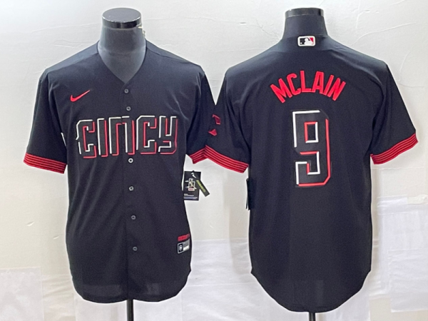 Men Cincinnati Reds #9 Matt McLain Black 2023 City Connect Cool Base Stitched Baseball Jersey