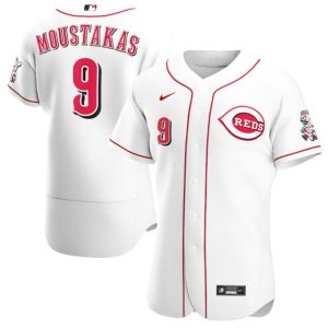 Men Cincinnati Reds #9 Mike Moustakas White Flex Base Stitched Jersey