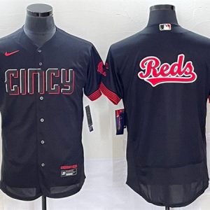 Men Cincinnati Reds Black 2023 City Connect Big Team Logo Flex Base Stitched Jersey