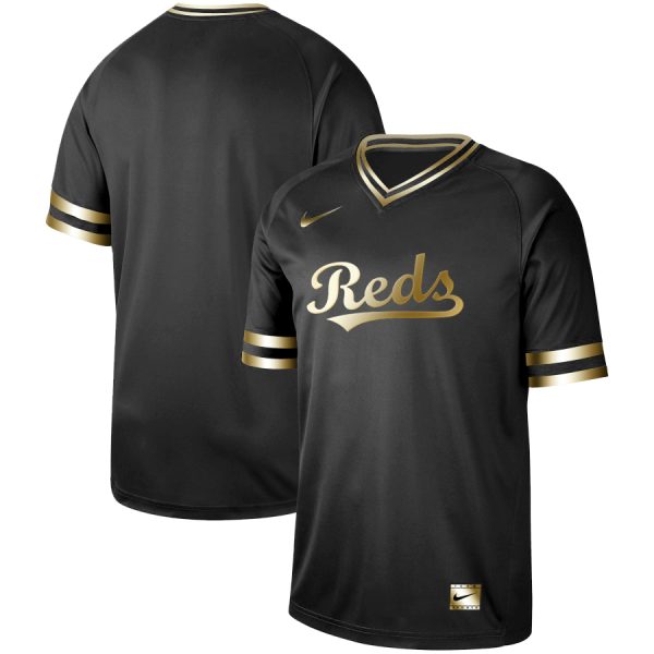 Men Cincinnati Reds Black Gold Stitched MLB Jersey