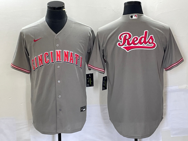 Men Cincinnati Reds Gray Team Big Logo Cool Base Stitched Baseball Jersey