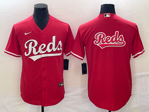 Men Cincinnati Reds Red Team Big Logo Cool Base Stitched Baseball Jersey