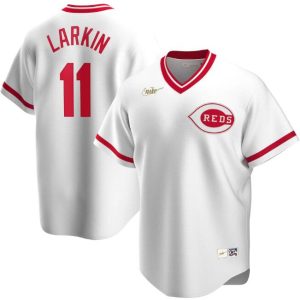 Men Cincinnati Reds White #11 Barry Larkin Cool Base Stitched MLB Jersey