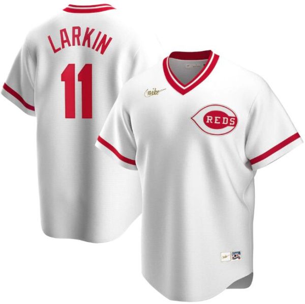 Men Cincinnati Reds White #11 Barry Larkin Cool Base Stitched MLB Jersey