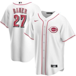 Men Cincinnati Reds White #27 Trevor Bauer Cool Base Stitched MLB Jersey