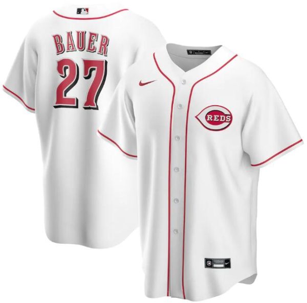 Men Cincinnati Reds White #27 Trevor Bauer Cool Base Stitched MLB Jersey