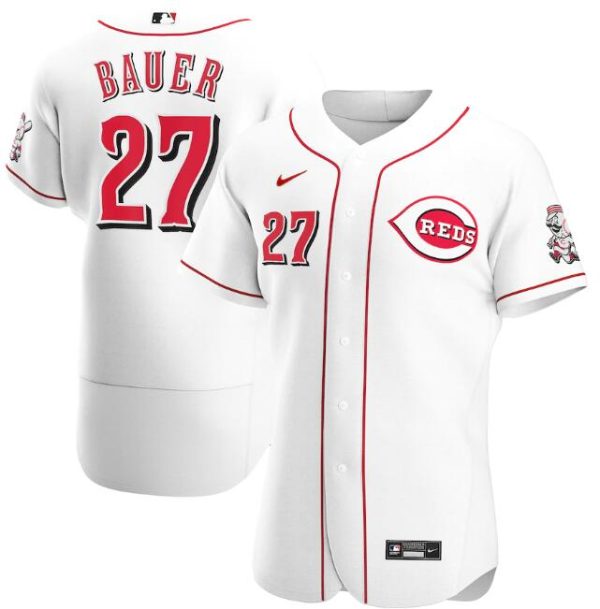 Men Cincinnati Reds White #27 Trevor Bauer Flex Base Stitched MLB Jersey