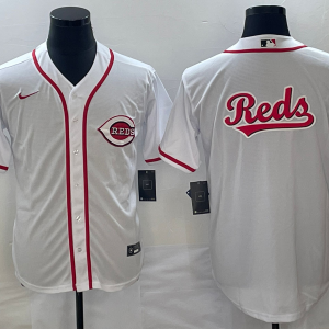 Men Cincinnati Reds White Team Big Logo Cool Base Stitched Baseball Jersey