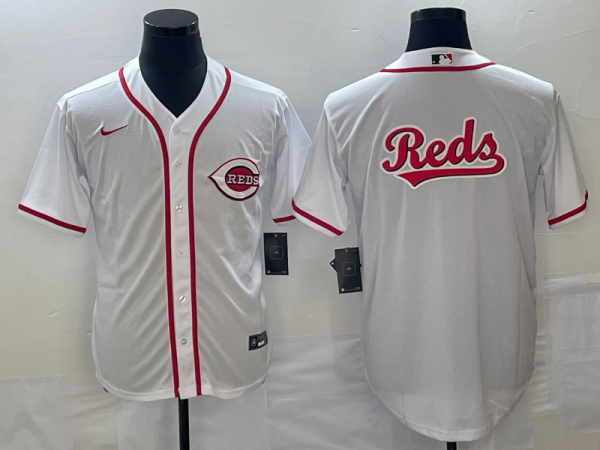 Men Cincinnati Reds White Team Big Logo Cool Base Stitched Baseball Jersey