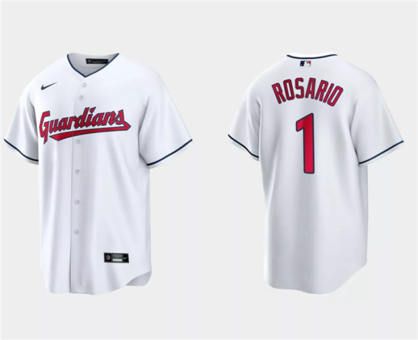 Men Cleveland Guardians #1 Amed Rosario White Cool Base Stitched Jersey