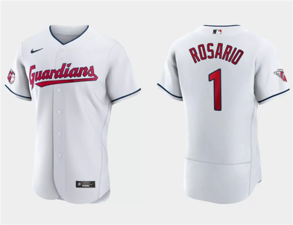 Men Cleveland Guardians #1 Amed Rosario White Flex Base Stitched Jersey