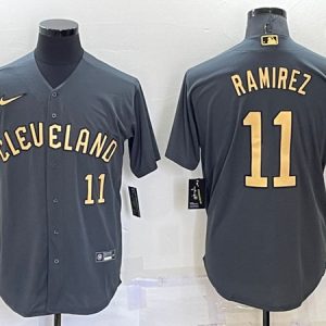 Men Cleveland Guardians #11 Jose Ramirez Charcoal 2022 All-Star Cool Base Stitched Baseball Jersey