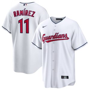 Men Cleveland Guardians #11 Jose Ramirez White Cool Base Stitched Baseball Jersey