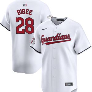 Men Cleveland Guardians #28 Tanner Bibee White Cool Base Stitched Baseball Jersey