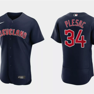 Men Cleveland Guardians #34 Zach Plesac Navy Flex Base Stitched Jersey