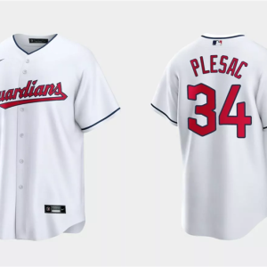 Men Cleveland Guardians #34 Zach Plesac White Cool Base Stitched Jersey