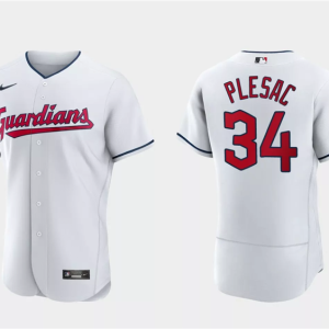 Men Cleveland Guardians #34 Zach Plesac White Flex Base Stitched Jersey