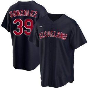 Men Cleveland Guardians #39 Oscar Gonzalez Navy Cool Base Stitched Jersey