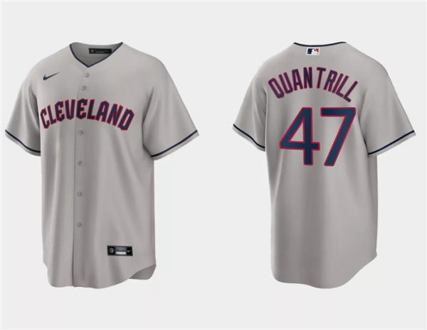 Men Cleveland Guardians #47 Cal Quantrill Gray Cool Base Stitched Jersey