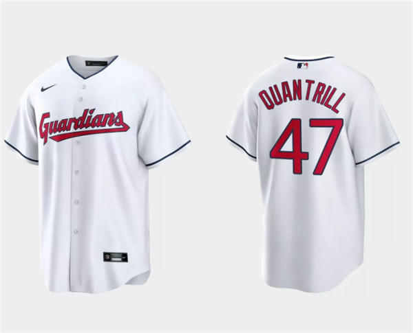 Men Cleveland Guardians #47 Cal Quantrill White Cool Base Stitched Jersey