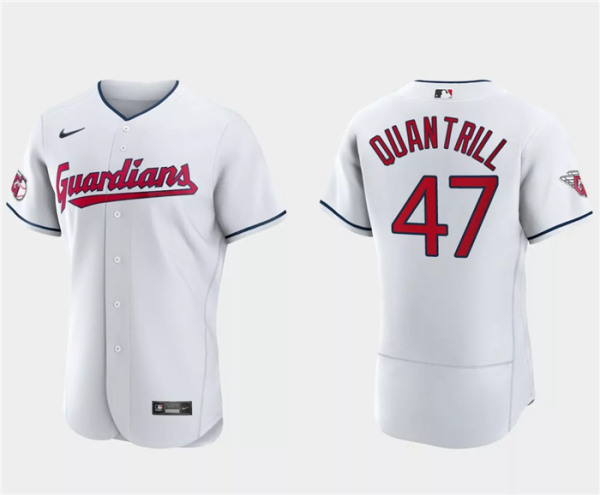 Men Cleveland Guardians #47 Cal Quantrill White Flex Base Stitched Jersey