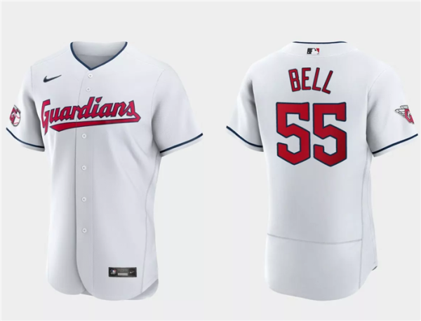 Men Cleveland Guardians #55 Josh Bell White Flex Base Stitched Jersey