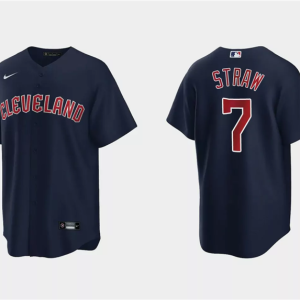 Men Cleveland Guardians #7 Myles Straw Navy Cool Base Stitched Jersey