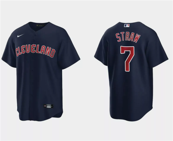 Men Cleveland Guardians #7 Myles Straw Navy Cool Base Stitched Jersey