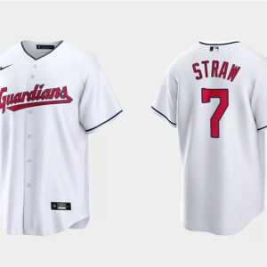 Men Cleveland Guardians #7 Myles Straw White Cool Base Stitched Jersey