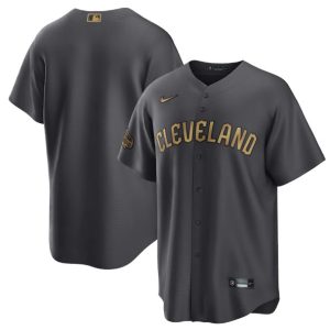 Men Cleveland Guardians Blank Charcoal 2022 All-Star Cool Base Stitched Baseball Jersey