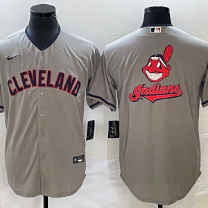 Men Cleveland Guardians Gray Team Big Logo Cool Base Stitched Jersey