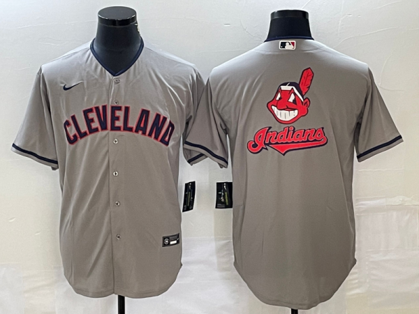 Men Cleveland Guardians Gray Team Big Logo Cool Base Stitched Jersey