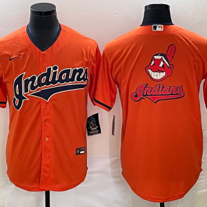 Men Cleveland Guardians Orange Team Big Logo Cool Base Stitched Jersey