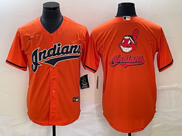 Men Cleveland Guardians Orange Team Big Logo Cool Base Stitched Jersey