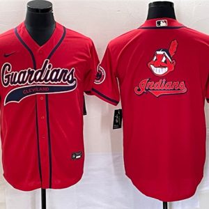 Men Cleveland Guardians Red Team Big Logo With Patch Cool Base Stitched Baseball Jersey