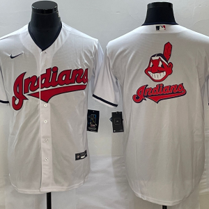 Men Cleveland Guardians White Team Big Logo Cool Base Stitched Jersey