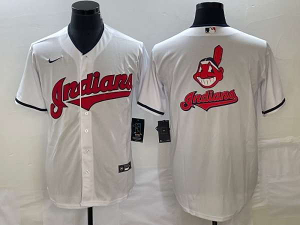 Men Cleveland Guardians White Team Big Logo Cool Base Stitched Jersey