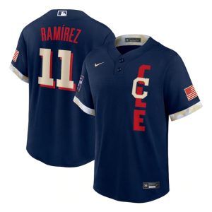 Men Cleveland Indians #11 Jose Ramirez 2021 Navy All-Star Cool Base Stitched MLB Jersey