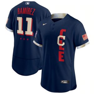 Men Cleveland Indians #11 Jose Ramirez 2021 Navy All-Star Flex Base Stitched MLB Jersey