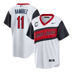 Men Cleveland Indians #11 Jose Ramirez 2021 White Little League Classic Home Cool Base Stitched Baseball Jersey