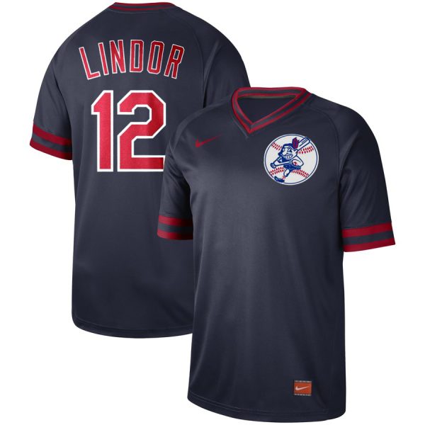 Men Cleveland Indians #12 Francisco Lindor "Mr. Smile" Navy Cooperstown Collection Legend Stitched MLB Jersey